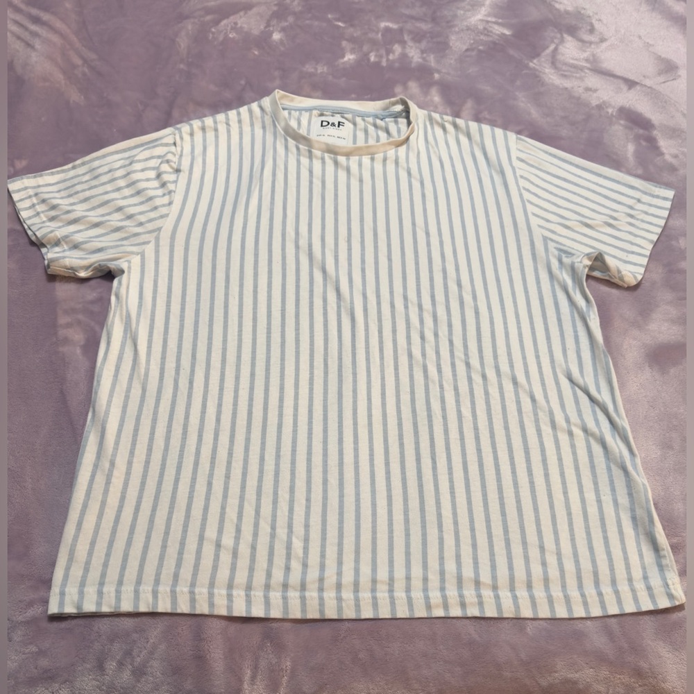 Blue and White Striped Short Sleeve Tee